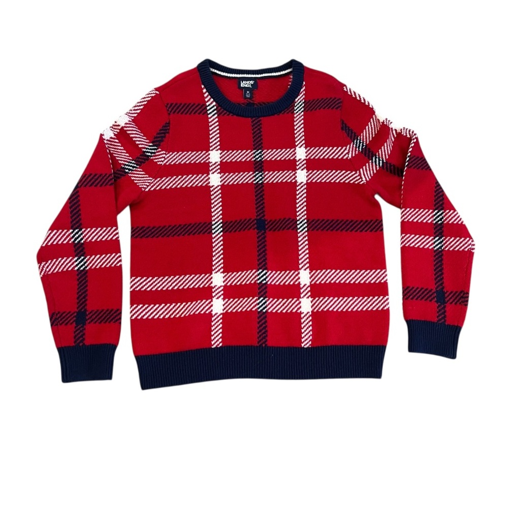 Lands’ End Heritage Red Plaid Wool Blend Sweater